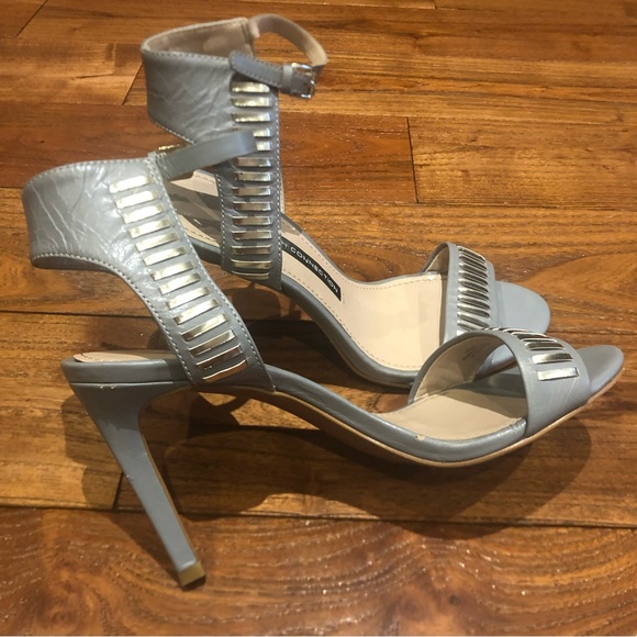 French connection studded high heel sandals size 7 grey/silver grommet details - Picture 12 of 15